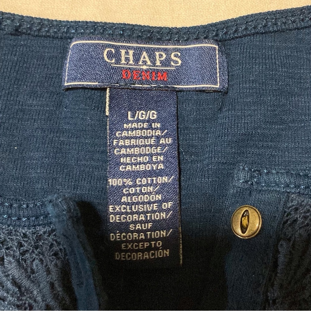Chaps Navy Blue Henley Top with 3/4 Sleeves and Lace Collar Detail - Picture 4 of 10